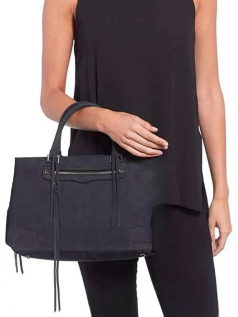Rebecca Minkoff slate dark gray nubuck Leather Tote Handbag